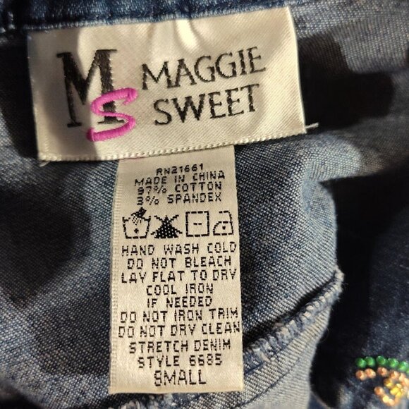 Vintage Maggie Sweet Rhinestone Denim Jacket/Shirt Women's Medium - Picture 8 of 8